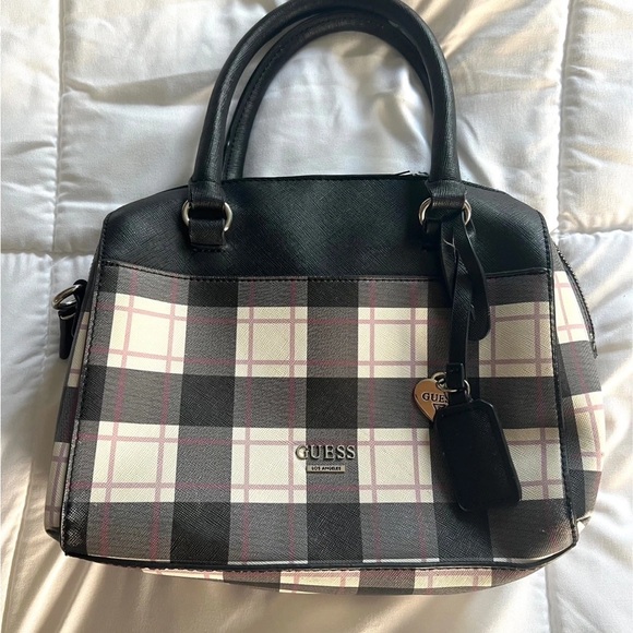 Guess Handbags - GUESS Black and Cream Plaid Satchel